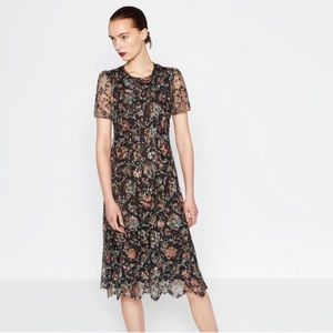 ZARA Black Lace Floral Midi Dress